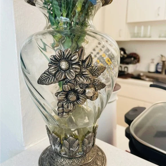 Two Flower Vase with Real Silver work